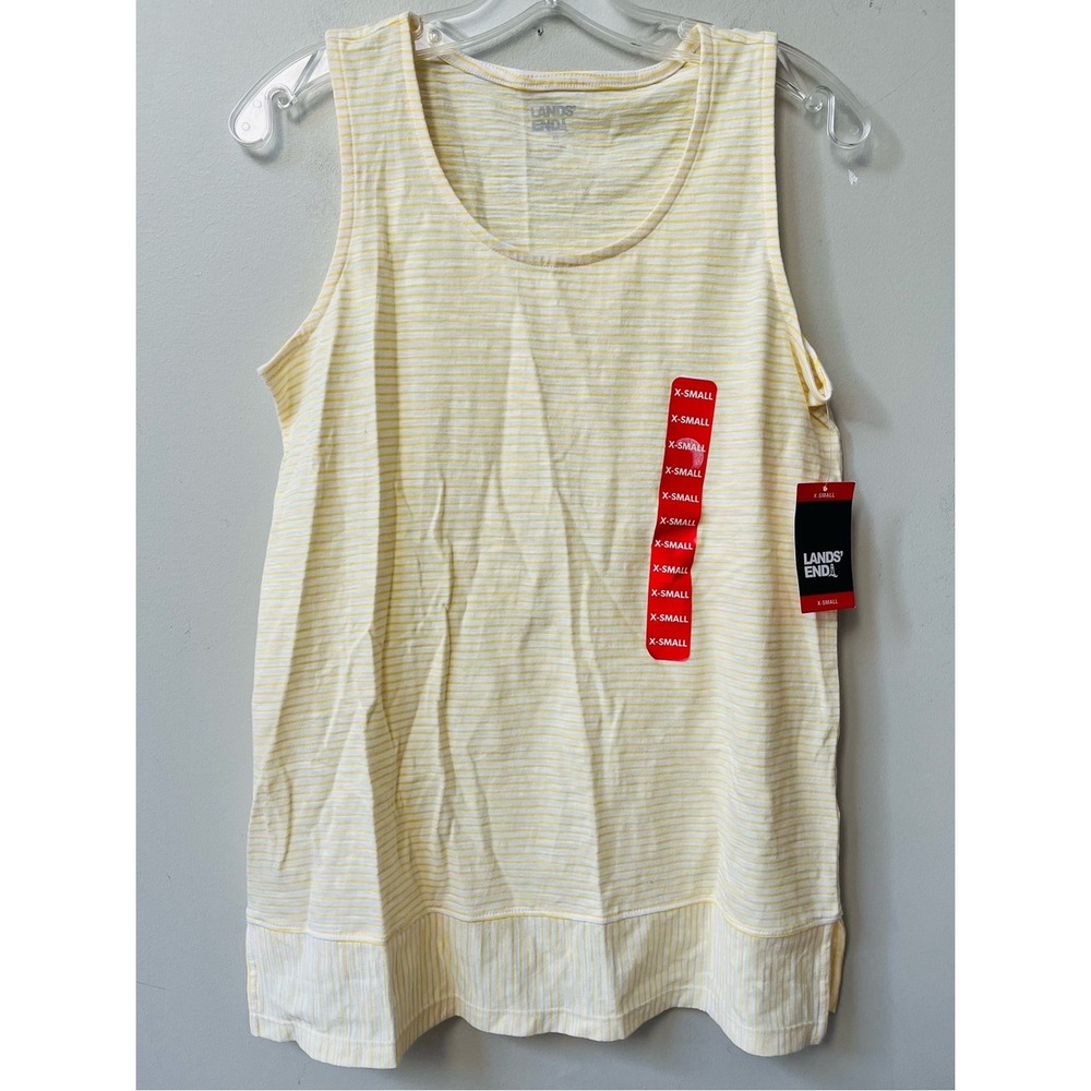 Lands' End Sleeveless Split Hem Striped Tank Top Womens XS Yellow White NWT